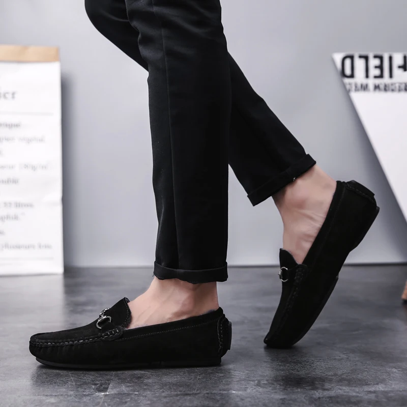 Мужская повседневная обувь Модная Теплая мужская Зимние лоферы из натуральной