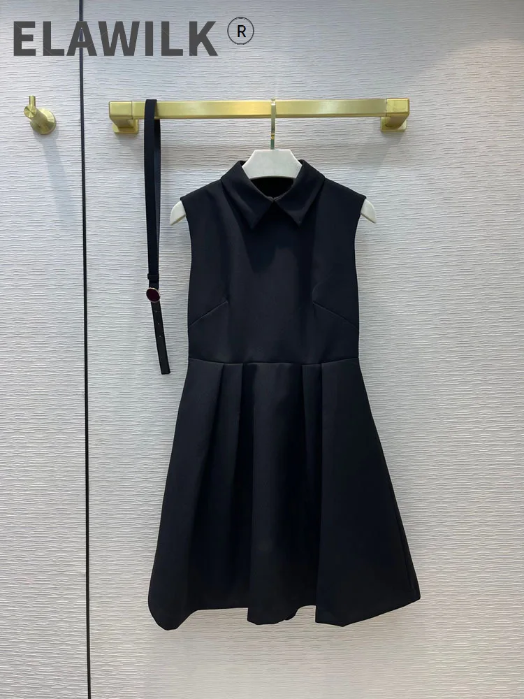 

High Street Solid Dress for Women Back Hollow Out Design Lapel Dress High-end Brand 3D Cut Slim A-line Dresses Lady Autumn 2021