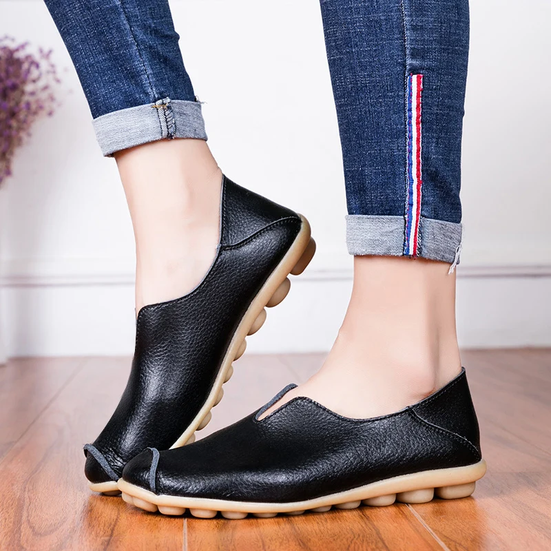 

Summer Women Flat Shoes Fashion Breathable Casual Shoes Plus Size Women Shoes 35-44 Woman Loafers Leather Flats
