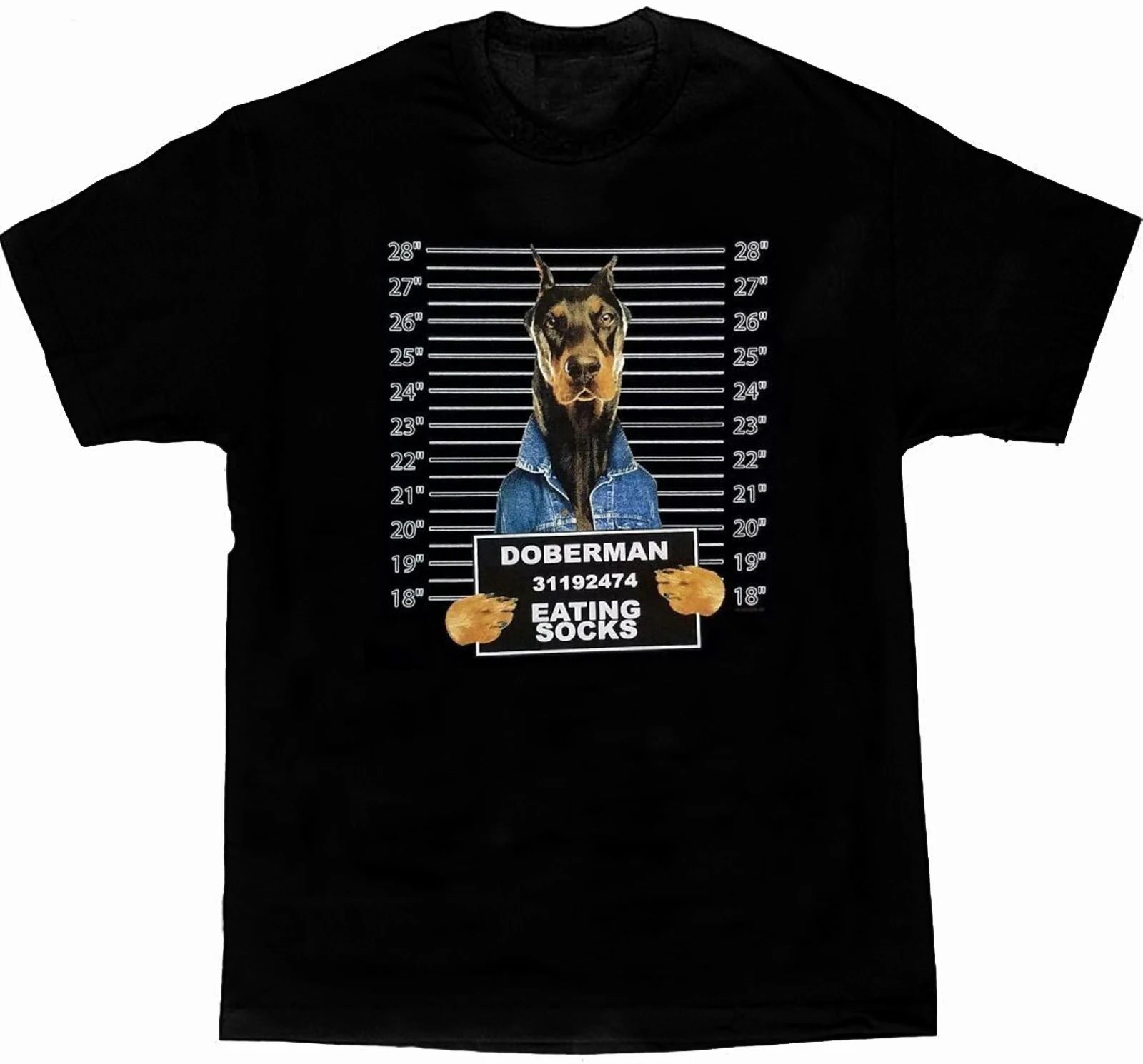 

Funny Dog Art Doberman Mug Shot Printed Mens T-Shirt. Summer Cotton Short Sleeve O-Neck Unisex T Shirt New S-3XL