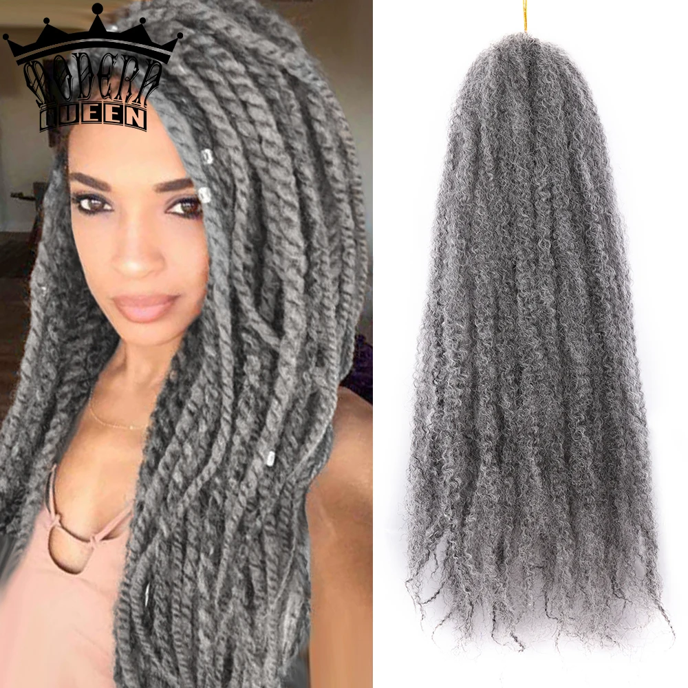 

MODERN QUEEN Marley Braids Crochet Braiding Hair 3PC/Pack 18" Grey Heat Resistant Afro Synthetic Kinky Curly Hair Extensions