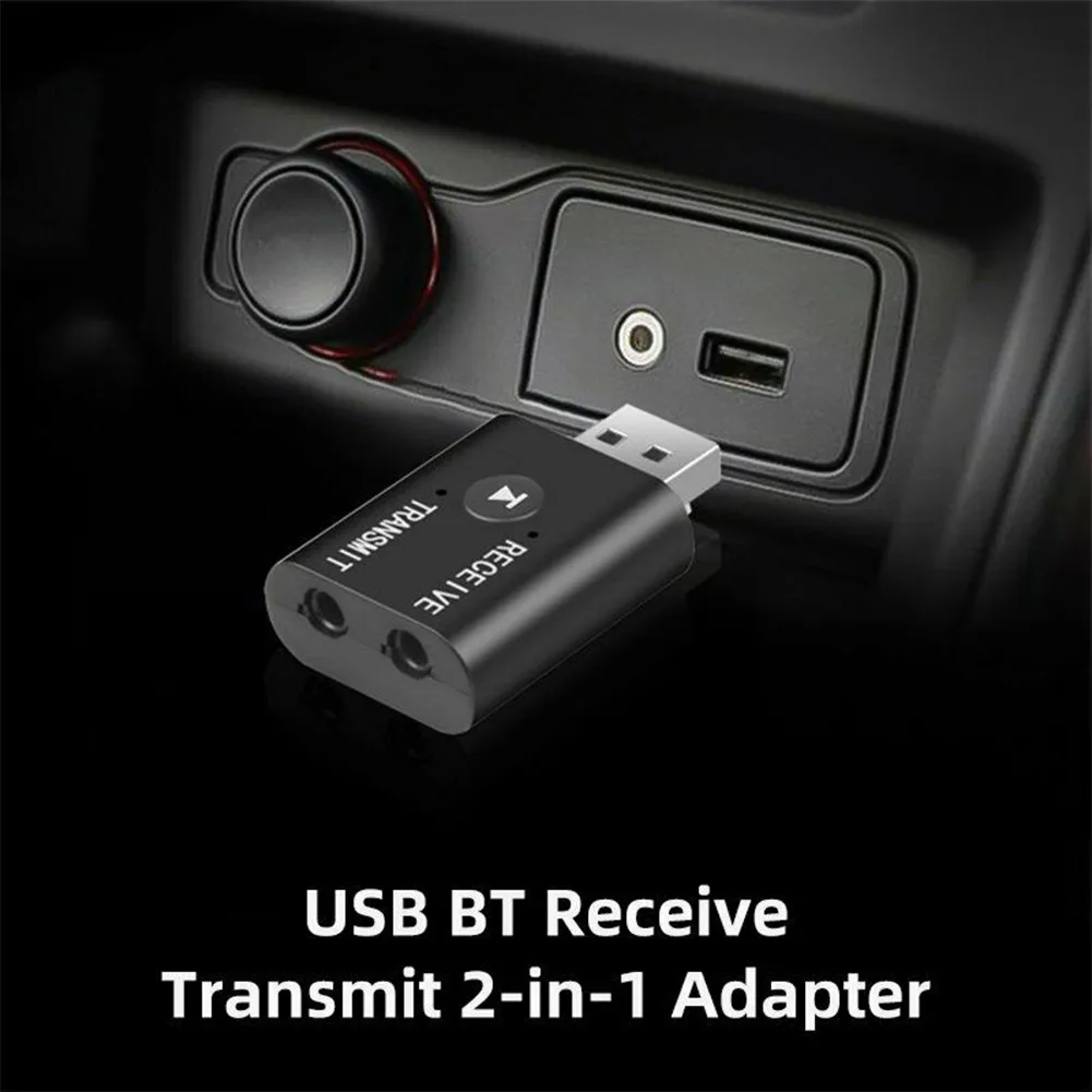 

Car Bluetooth 5.0 Transmitter Receiver 2 IN 1 Wireless Audio 3.5mm USB Aux Adapter For Home Or Car Music Streaming Sound System.