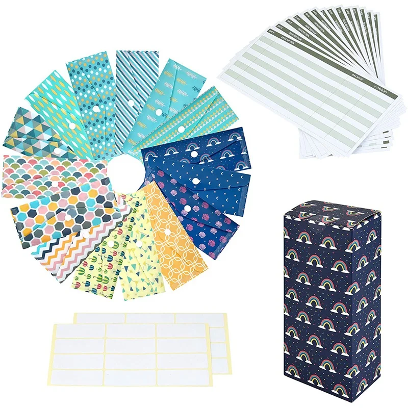 

15 Pack Cash Envelope System for Budget Reusable Plastic Budget Envelope with Budget Sticker Box to Save Money