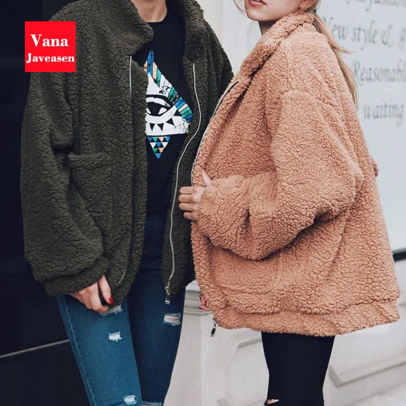 

Casual Faux Fur Coat Women Autumn Winter Warm Soft Lady Plush Overcoat Pocket Teddy Outwear Zipper Fur Woman Jacket Streetwear