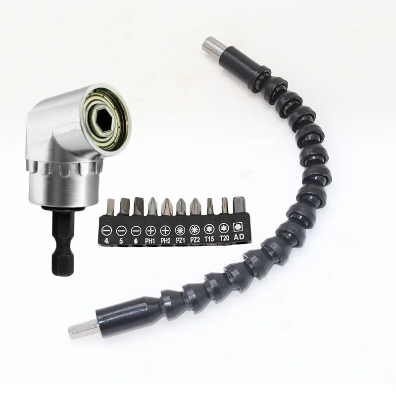 

105 Right Angle Drill Extension Bit Holder&295mm Flexible Shaft&10PCS Bit Set
