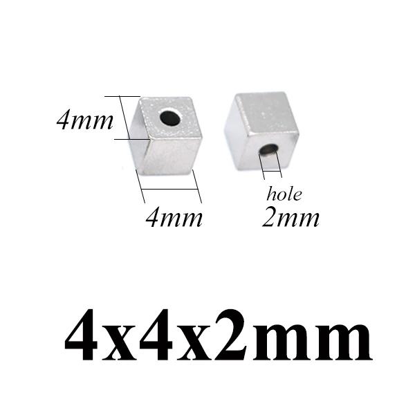 Aiovlo 50 шт./лот 3/4/5/6 мм Hole2mm Нержавеющая сталь кубические бусины-спейсеры Квадратные бусины для самостоятельного изготовления браслетов материал для изготовления ювелирных изделий - Цвет: 4x4mm
