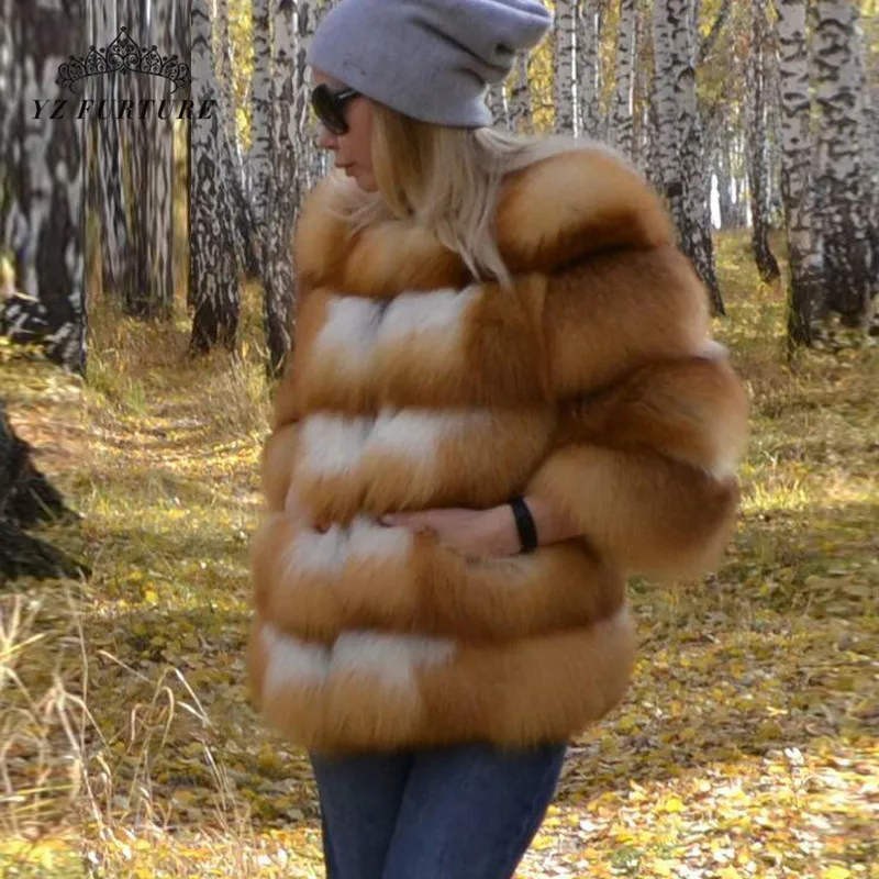 Женское пальто из натурального Лисьего меха короткая теплая зимняя куртка