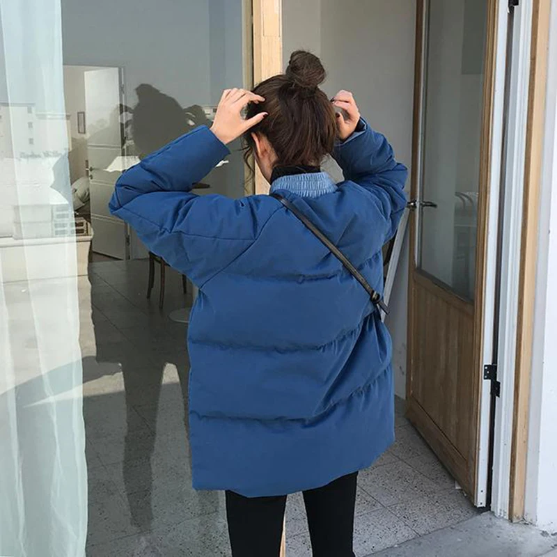 

Short Style Parkas Blue Simple Student Winter Warm Patchwork Harajuku All-match Womens Loose 3XL Korean Style Chic Casual New