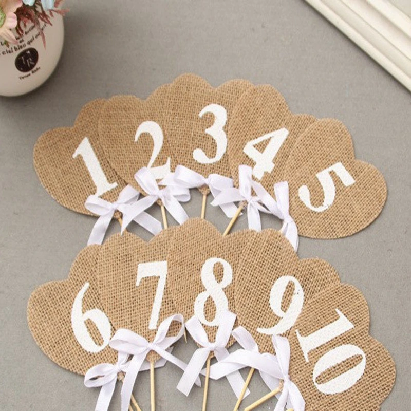 10 шт./компл. настольная карта любовь цифровые флажки из мешковины Свадебная
