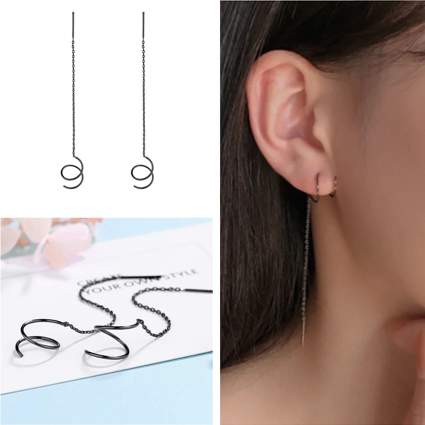 Женские Геометрические серьги Kinitial модные черные висячие с длинными кисточками