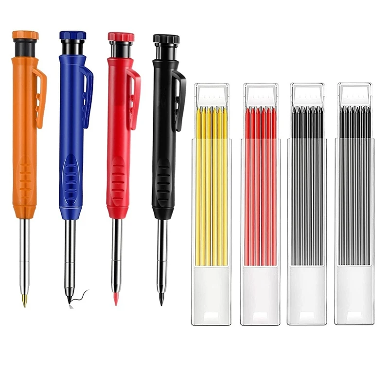

4 Solid Color Woodworking Pencils with Sharpener 24 Lead Mechanical Pencils, Suitable for Wood Floor Marking,Carpenter