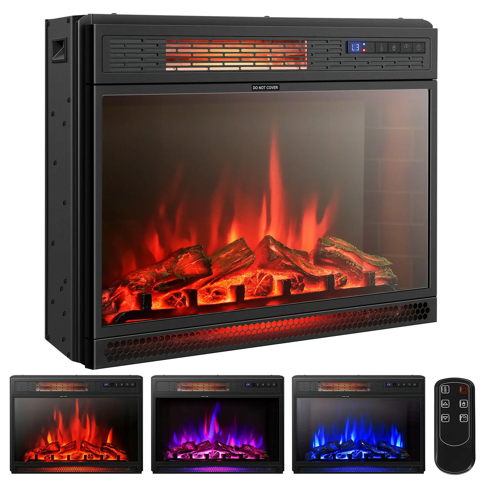 

25" Electric Fireplace Freestanding & Recessed Heater Log Flame Remote 1350W FP10047US