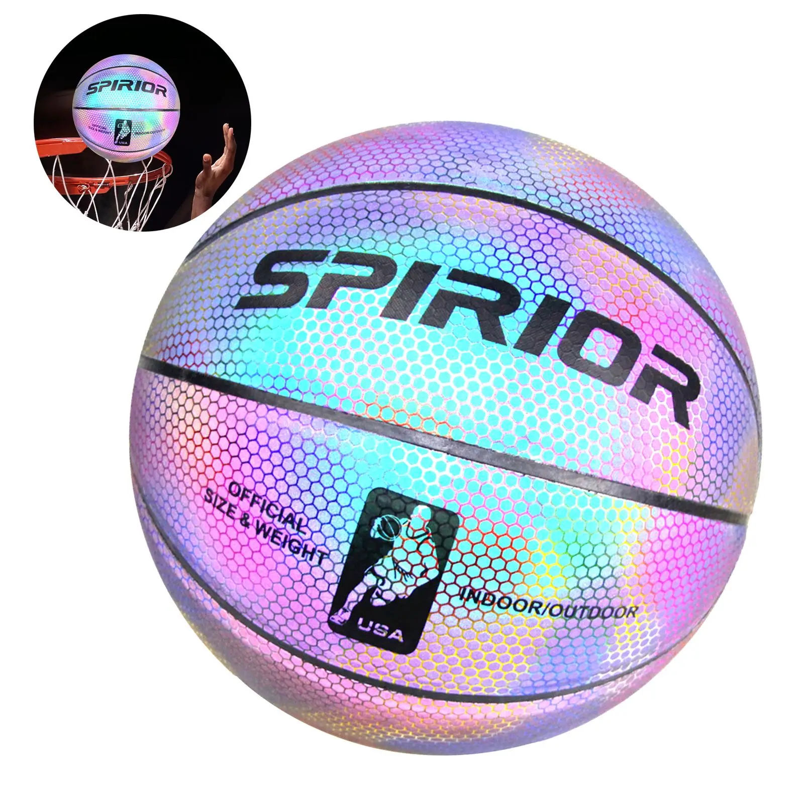 

Голографический светоотражающий баскетбольный мяч износостойкий светящийся светильник Мяч баскетбольный светящийся баскетбольный мяч с ...