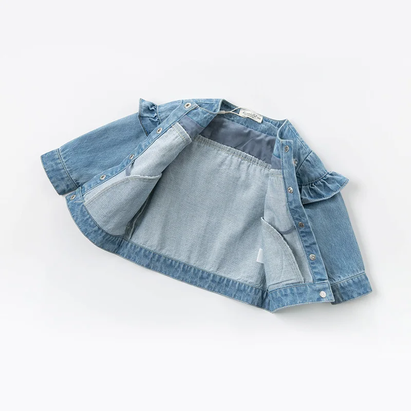 DBS12727 демисезонное пальто для маленьких девочек с цветочным рисунком рюшами и