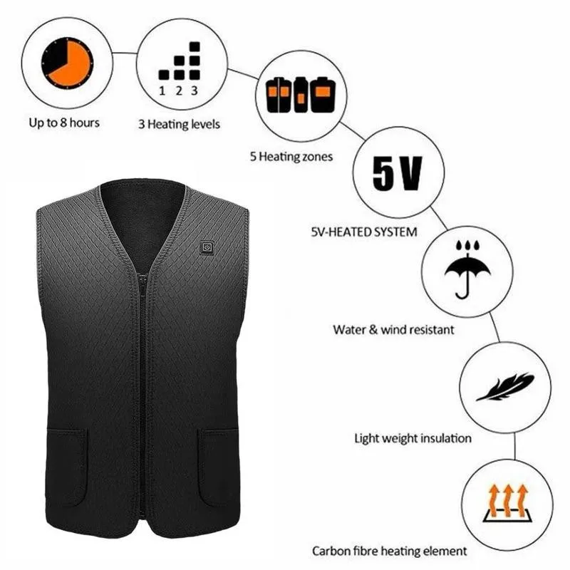 

Outdoor USB Heating Vest Jacket Men And Women Winter Flexible Electric Thermal Clothing Waistcoat Fishing Hiking Warm Clothes