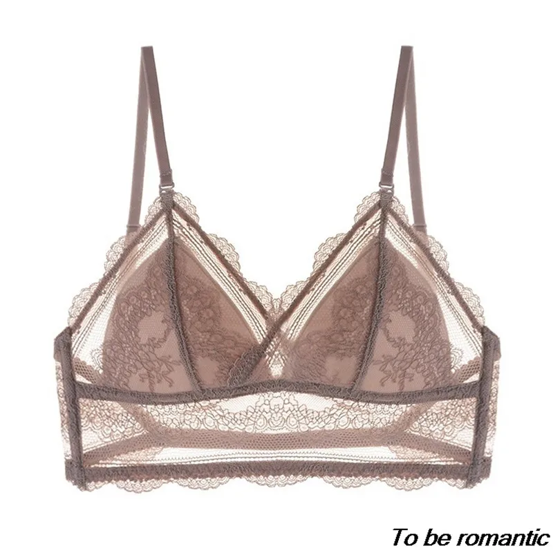 

French Sexy Underwear Women's Wireless Thin Bra Invisible Backless Lace Triangle Cup Bra Summer