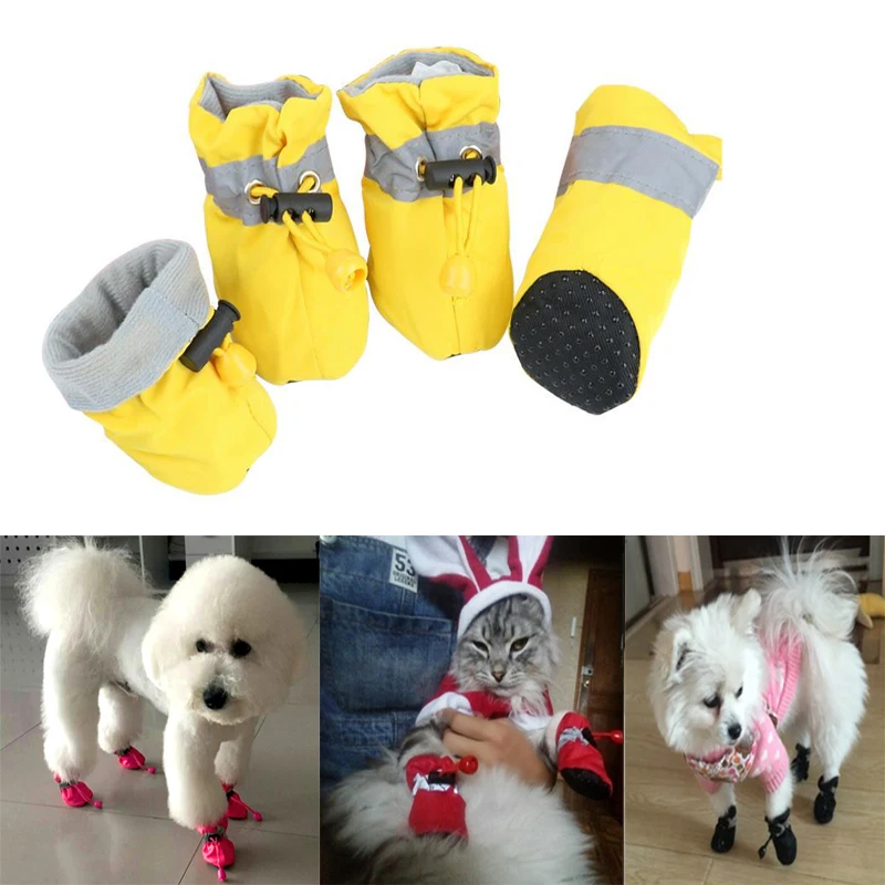 

Dog Shoe Soft-Soled Warm Waterproof Rain Antiskid Pet Cat Boots Night Reflector Outdoor for Small dogs Winter Shoes 4Pcs