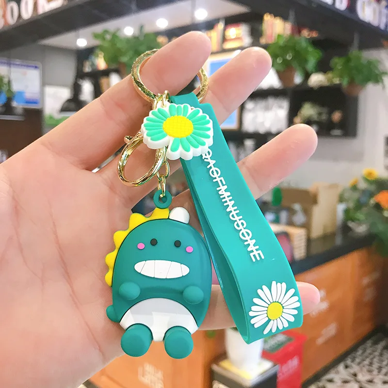 

Mobile Phone Support Dinosaur Keychain Cute Cartoon Smile Face Daisy Rope Key Chains Student Women Men Mini Keyring Gift
