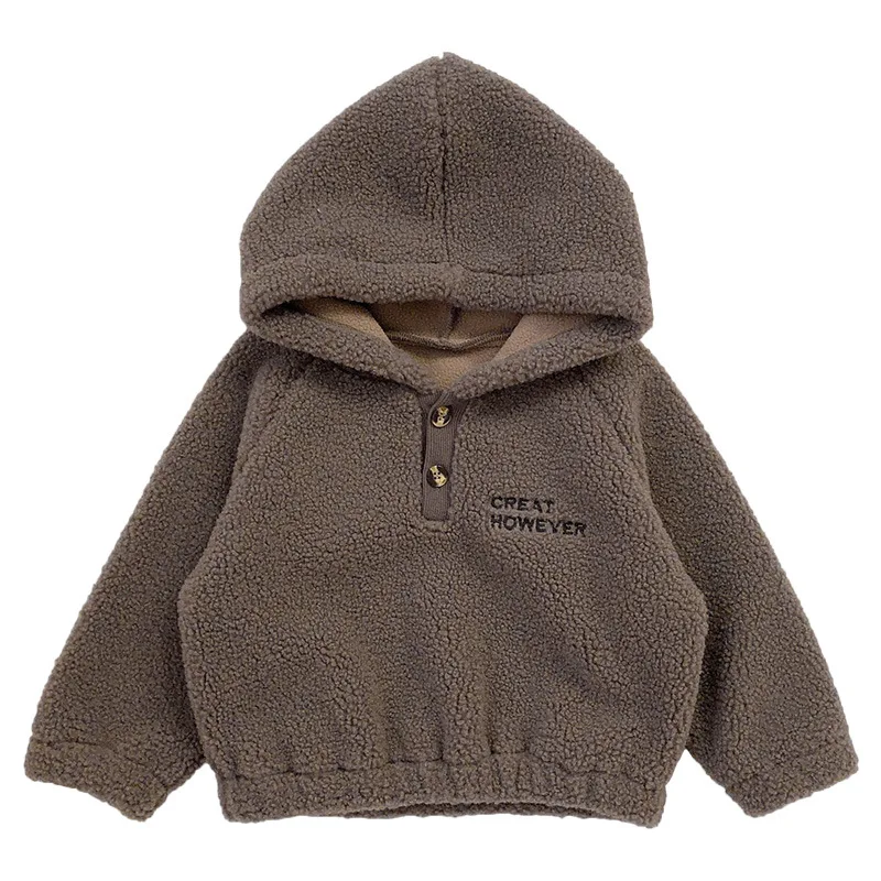 

2020 Winter children's coat boys loose hooded outerwear Korean top baby plush Pullover fashion keep warm hoodies 10-46