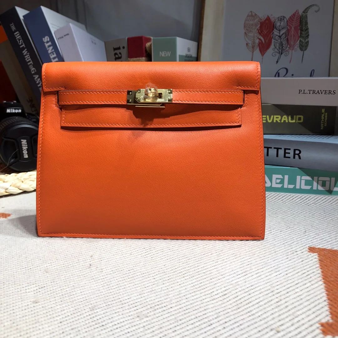 

Handmade Luxury PURSE,Brand DanSe HANDBAG,22CM,Orange MINI BAG,Swfit Leather,Wax Lline Stitching,