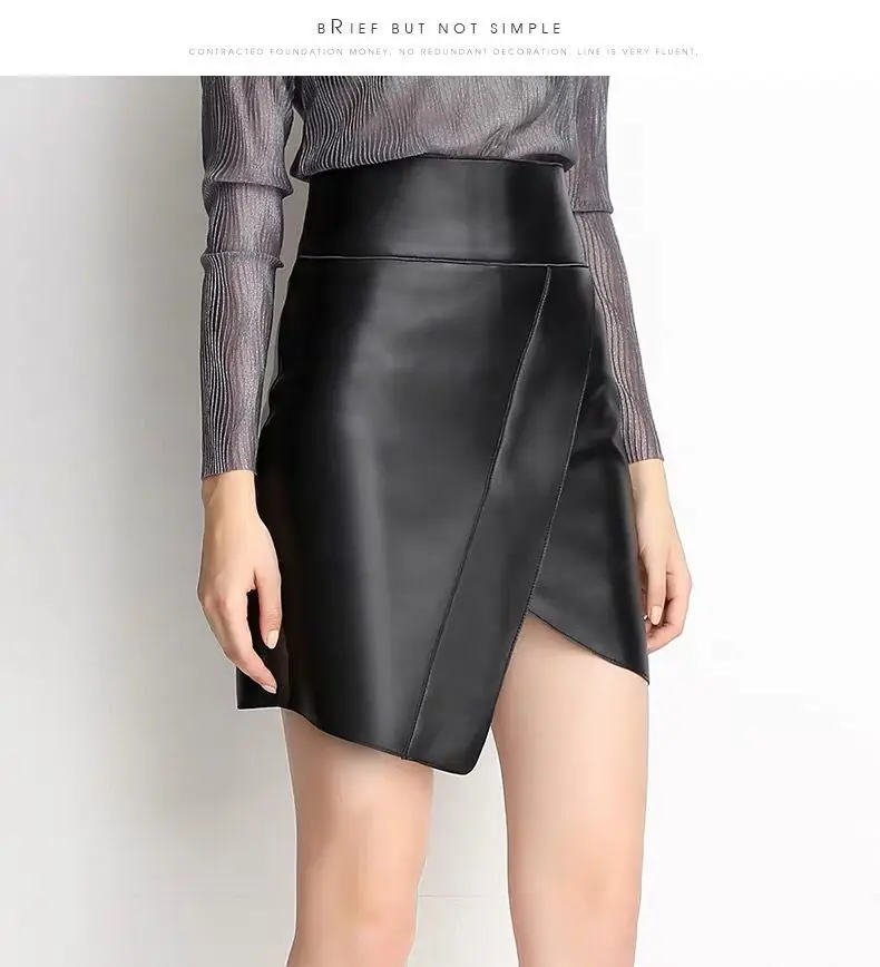 Кожаная Мини-юбка сексуальная юбка-карандаш черные юбки из натуральной овечьей