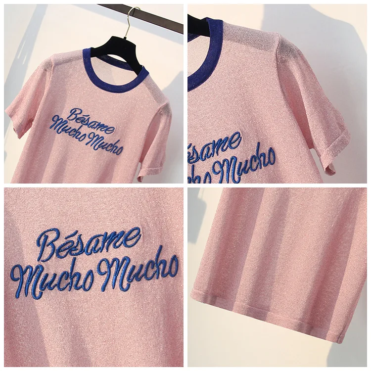 Футболка HLBCBG женская с надписью милая хипстерская одежда люрексом в стиле