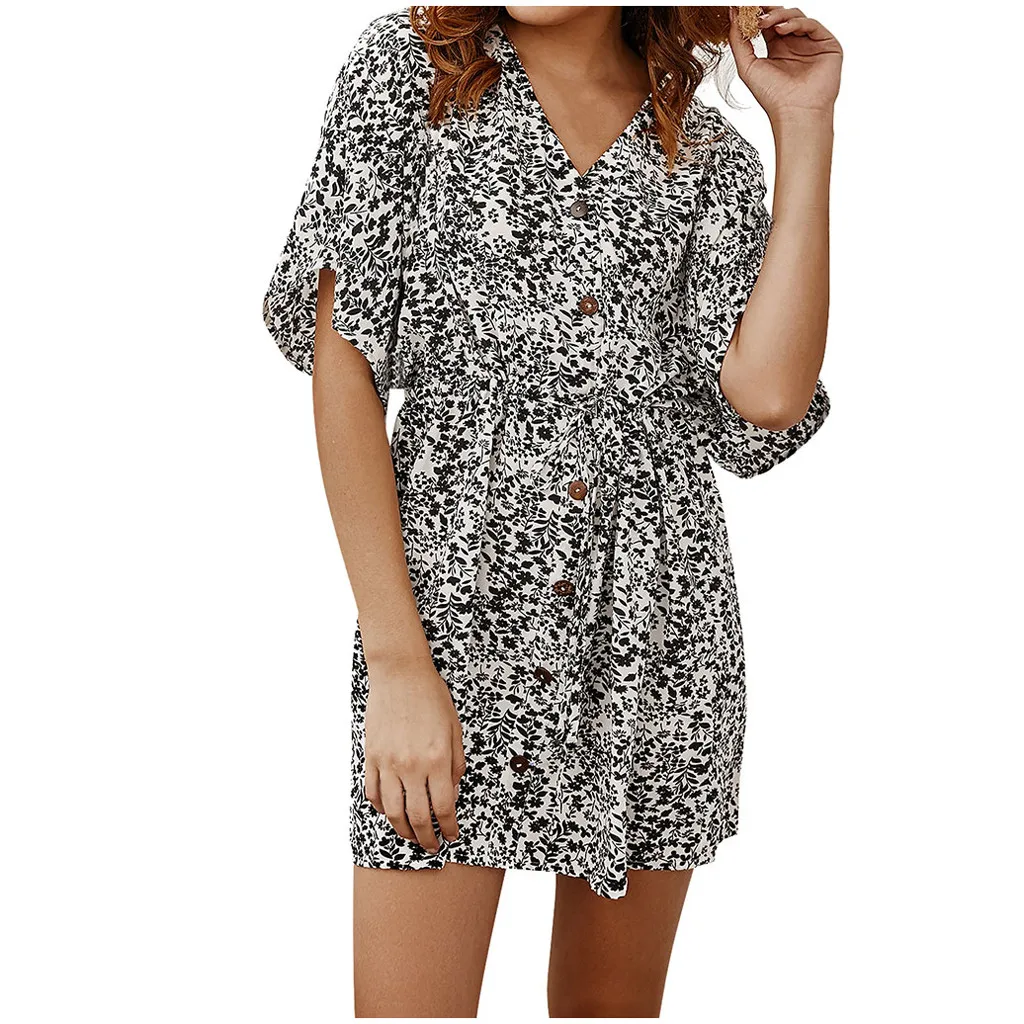 CHAMSGEND Повседневное платье Летнее женское с цветочным принтом корейское модное