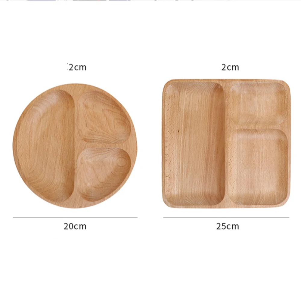 

1PC Beech Wooden Food Tray Square Shape Food Plate 3 Compartments Dessert Dish Creative Food Storage Tray for Home Hotel Restaur