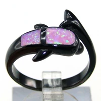 womens blue green fire opal inlay and cubic zirconia pink rhodium plated ring