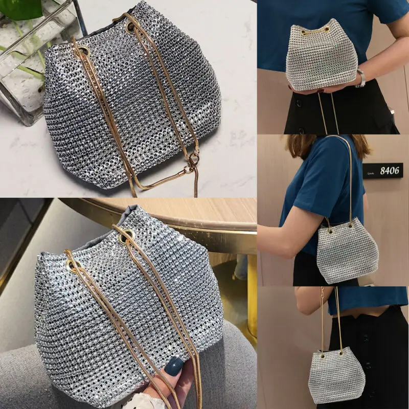 

Brand New Style Ladies Rhinestone Bucket Shape Evening Party Storage Totes Shoulder Bag Hand Bag