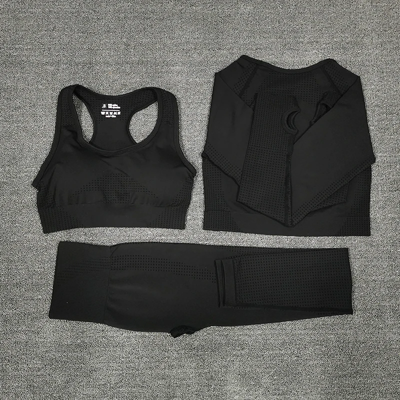 

Женский бесшовный комплект для йоги, спортивные костюмы для фитнеса, одежда для тренажерного зала, короткий топ с длинными рукавами, рубашк...