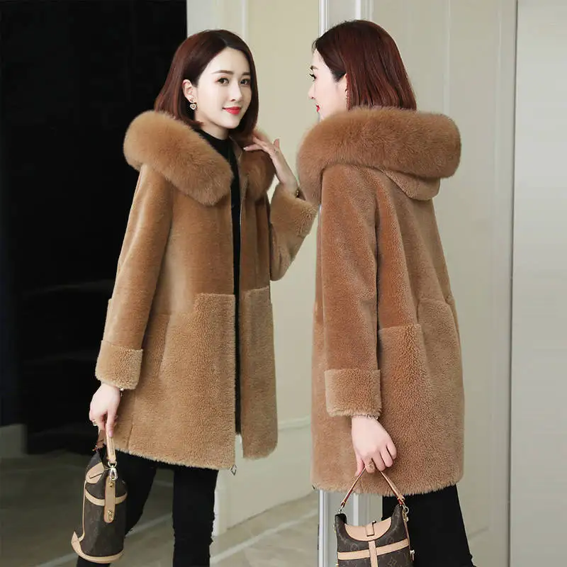 2019 новое пальто из искусственного меха с капюшоном высокой талией Модное изящное