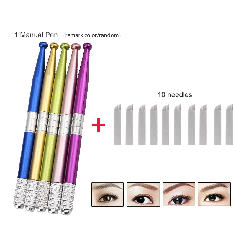 Перманентный макияж боди арт тату наборы ручка + 10 шт. игл 14F набор пигментов для