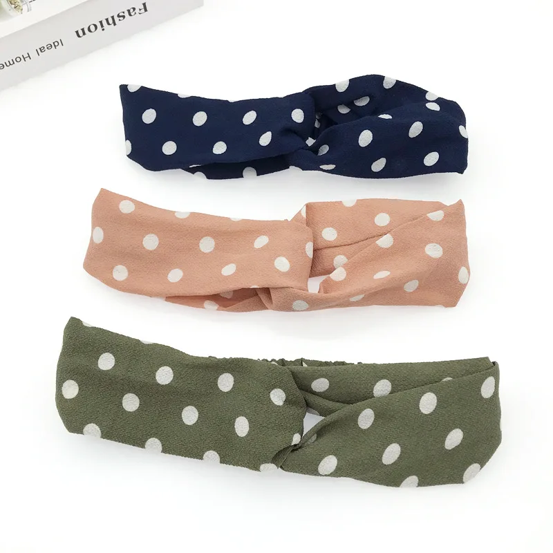 Женская бархатная повязка для волос в горошек на голову с принтом перекрестный