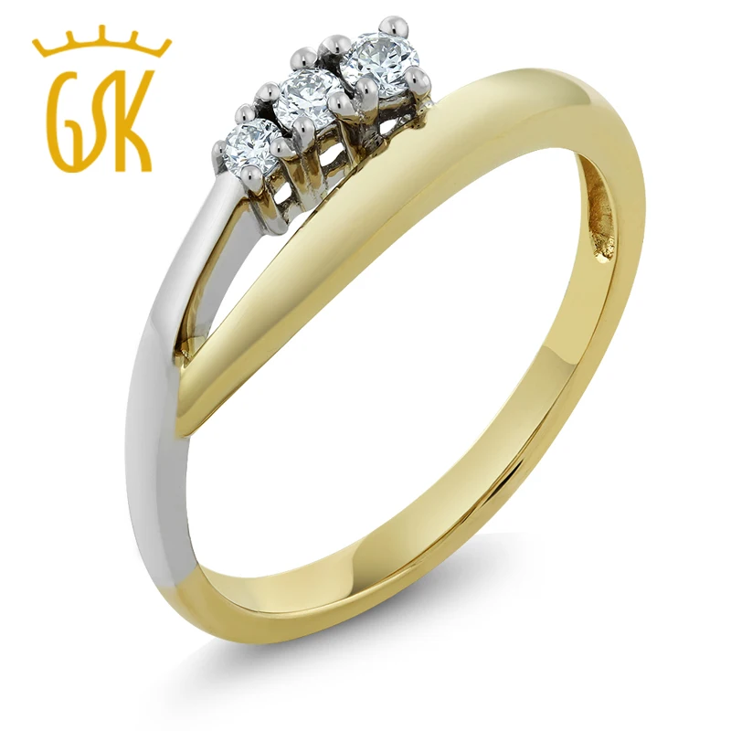 Женское двухцветное кольцо с бриллиантом 14 K желтое и белое золото 3 камня 0 25 Cttw (в