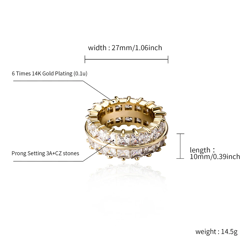 

TOPGRILLZ Two Row Baguette Band Rings Iced Out Cubic Zirconia Hip Hop Personalized Jewelry Accessories For Men Gift For Party