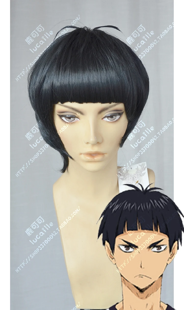 

Anime Haikyuu!! Goshiki Tsutomu Cosplay Wigs Short Black BOBO Heat Resistant Synthetic Hair Wig + Wig Cap
