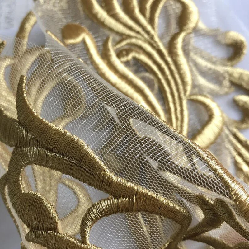 Золотистый воротник с вырезом кружевная ткань нашивки вышивка для свадебных