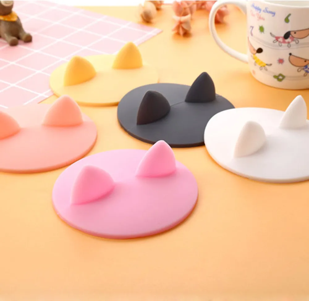 Funny Water Cup Cover Hot Cute Cat Ears Dust Cover Reusable Silicone Cup Cover DIY Free Splicing Water Cup dust cover