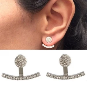 New Full crystal Word Round Front And Rear Versatile Jewelry Personality Fashion Simple Trend Explosion Models Punk Wind Earring