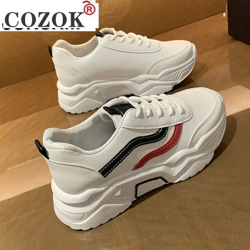 2021 Fashion Women's Vulcanized Shoes Autumn New Platform Chunky Sneakers Low-heeled Round Head Women Casual Lace-up Dad Shoes