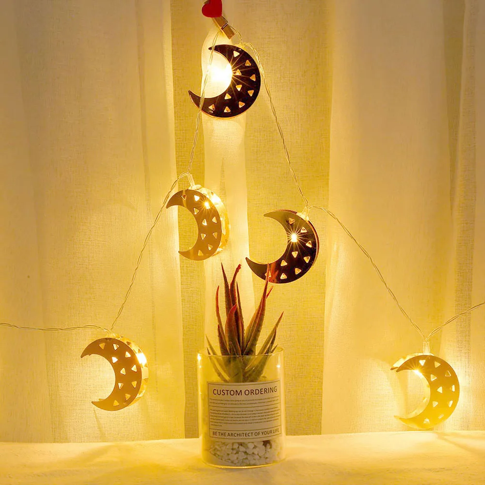 

LED Metallic Gold Moon Light 10 LED Fairy String Lights Kareem Ramadan Arab Festival Event Ornament Household Pendant Decoration