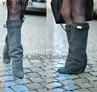 Женские замшевые сапоги на танкетке, с острым носком, размер 42