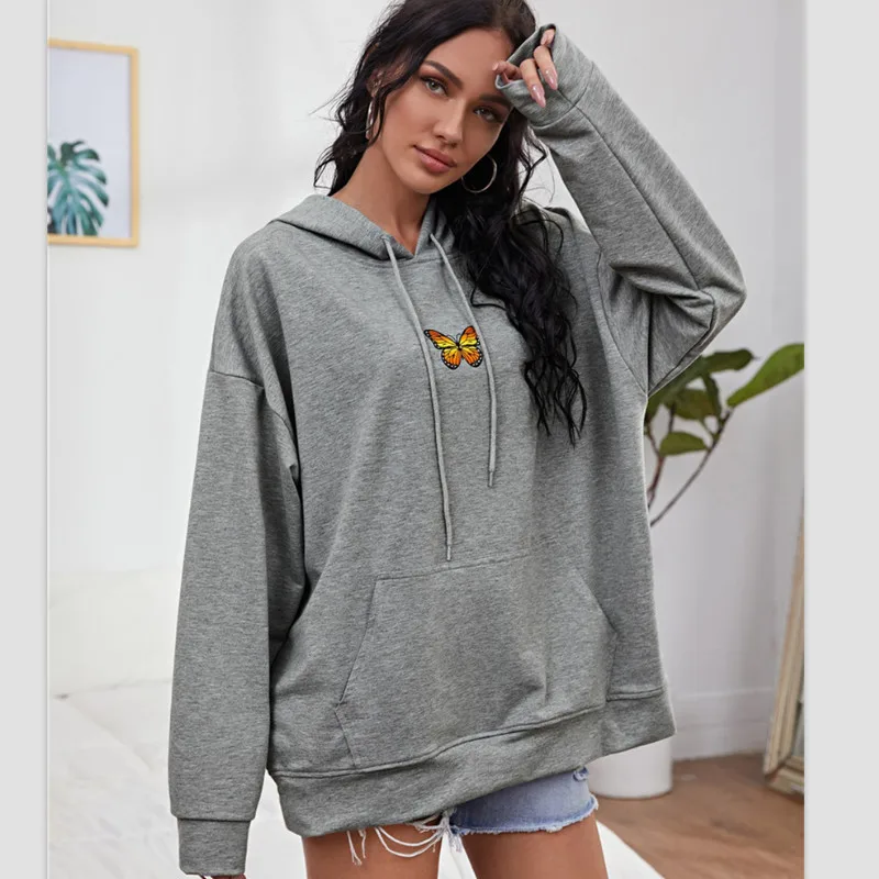 

Женский свитшот с принтом бабочек, весна-осень 2020, Модный повседневный Свободный Топ с длинным рукавом, S-2XL