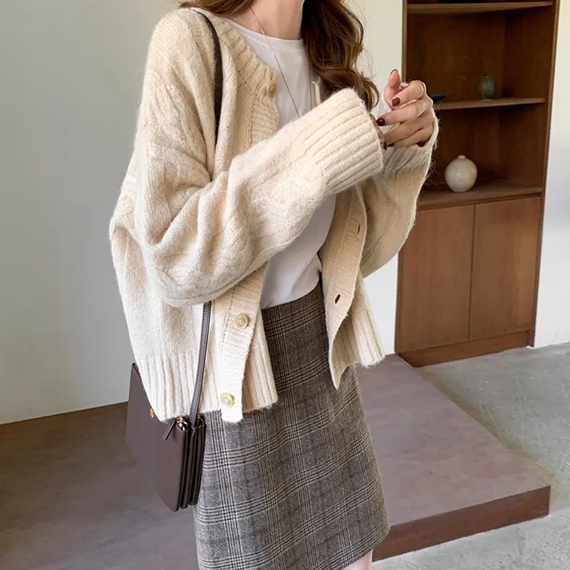 

Hzirip 2021 Autumn New Women Knitted Sweaters Female Cardigan Tops Loose Casual Comfortable Soft Vintage All-Match Office Lady