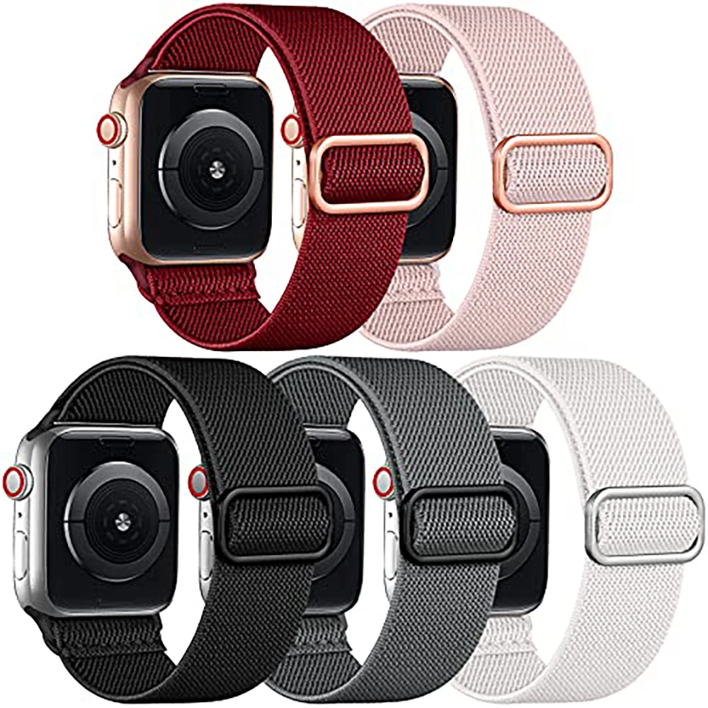 5pcs/Pack Stretchy Loop Bracelet for Apple Watch Band , Adjustable Soft Nylon Elastic Straps for iWatch SE Series 7/6/5/4/3/2/1