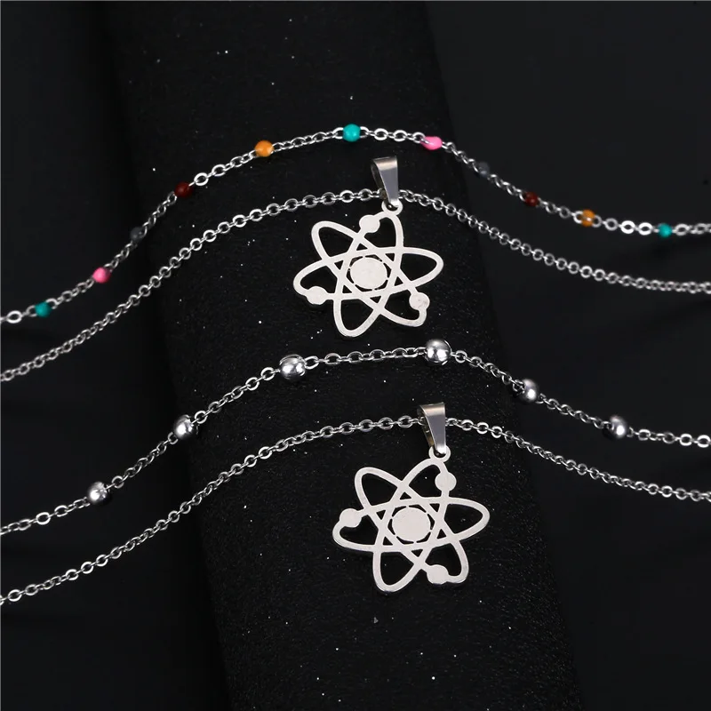 

Solar System Stainless Steel Necklace Ladies Necklace Planet Trajectory Pendant Double Necklace