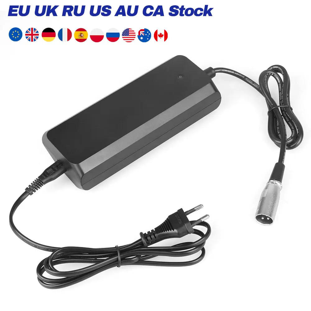 

4A Fast Charging Electric Bike Battery Charger Microphone Plug 100V-240V For Ebike Battery 36V 48V 52V 18650 Lithium Battery