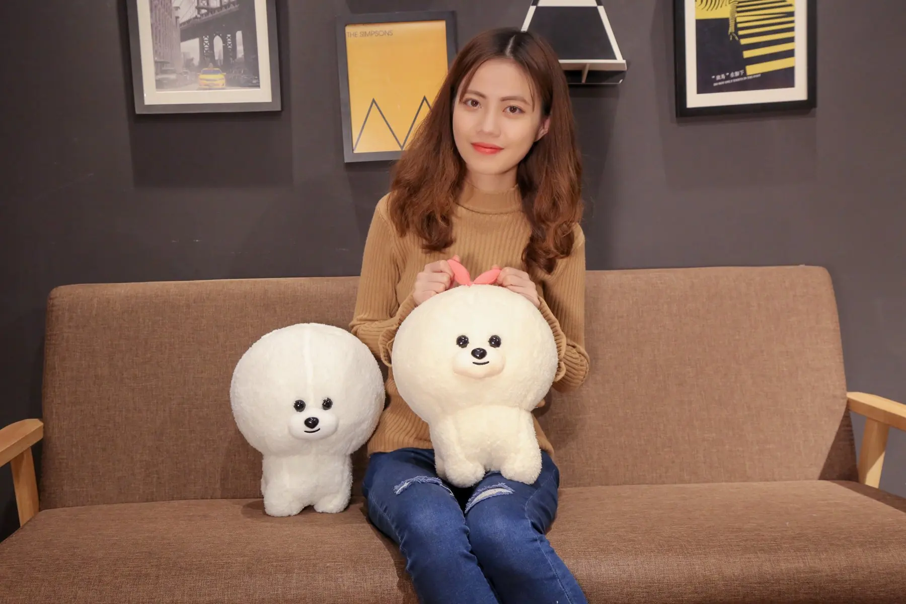 1 шт. Прямая поставка новинка Милая Белая собака пара Bichon плюшевые игрушки для