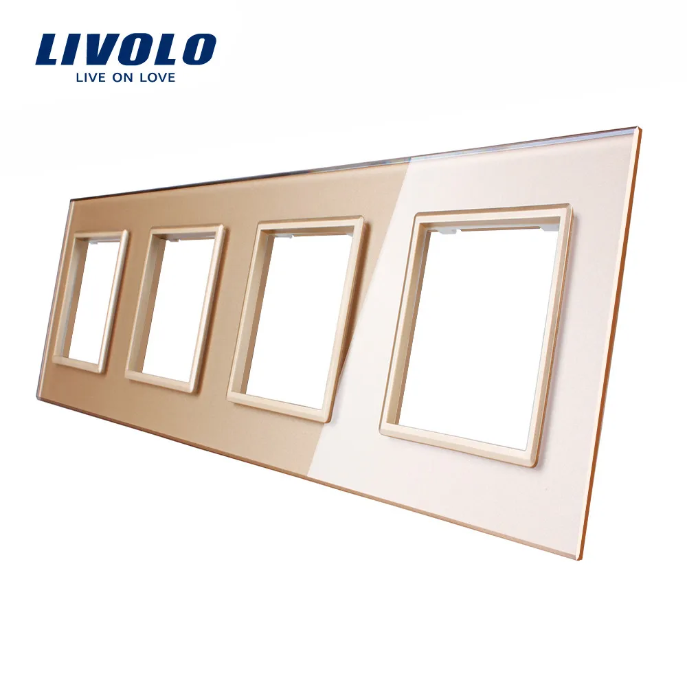 Golden-No logo Livolo Роскошный белый кристалл стекло переключатель панель, 294 мм* 80 мм, стандарт ЕС, четверка стекло панель для настенной розетки C7-4SR-11 - Цвет: Golden-No logo